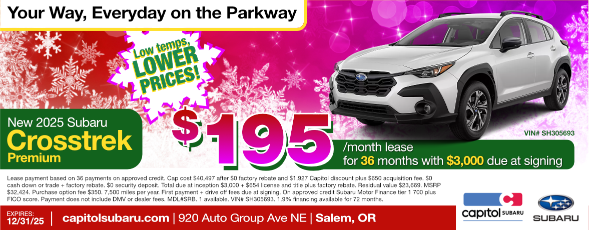 New 2025 Subaru Crosstrek Premium special image New 2025 Subaru Crosstrek Premium lease special offer | $195.00/ month for 36 months | Expires 12/31/25