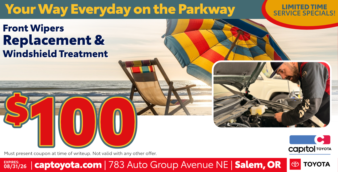 Front Wipers Replacement & Windshield Treatment Special
banner image Front Wipers Replacement & Windshield
Treatment | $100