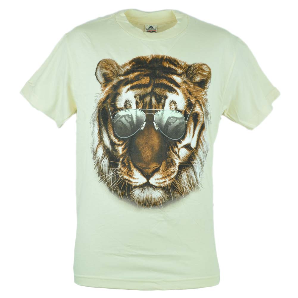 Aviator Tiger Shades Cool Animal Graphic Tshirt Tee Beige Men Adult Shirt eBay
