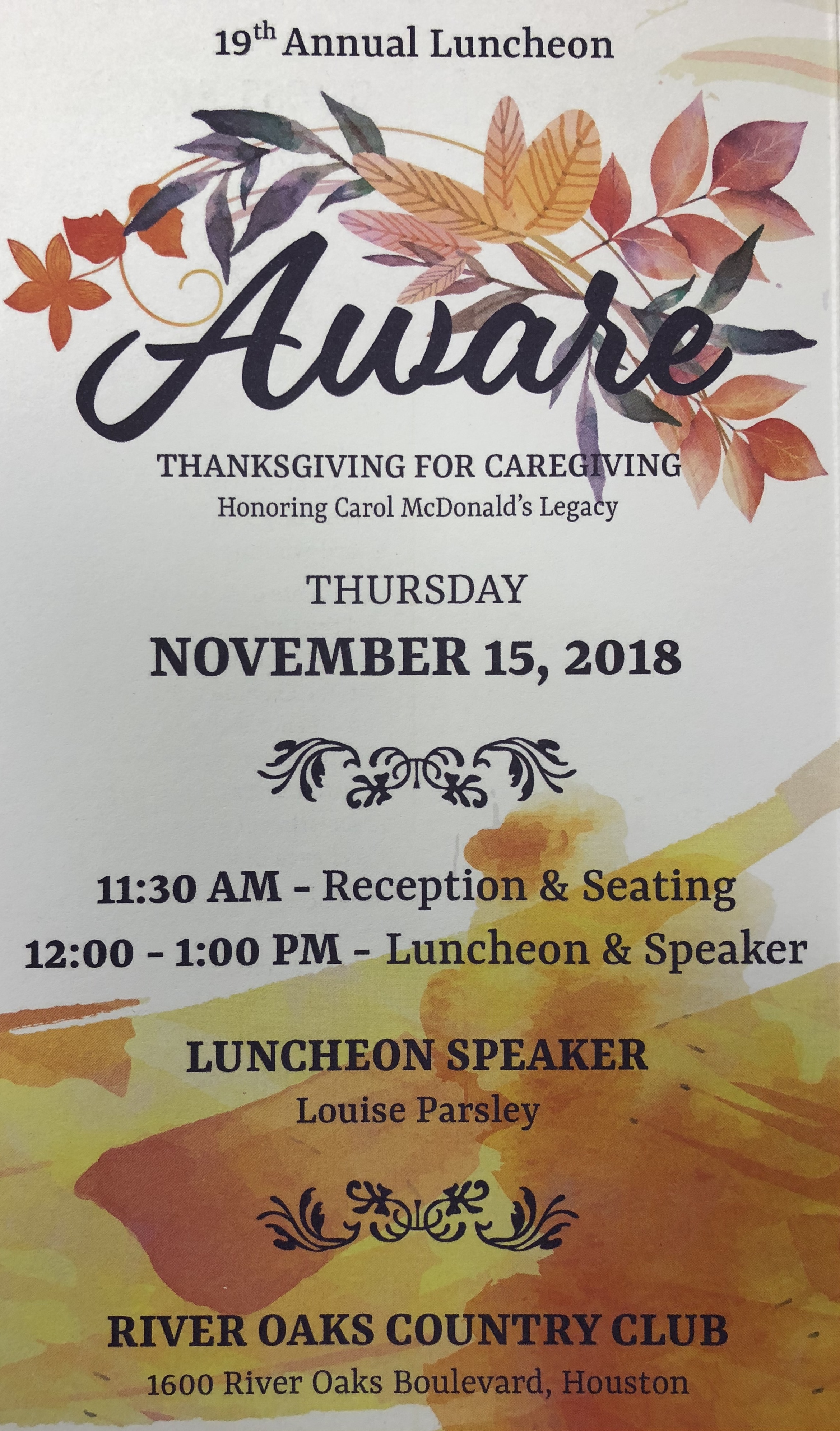 2018 Alzheimers Association AWARE Luncheon Flyer