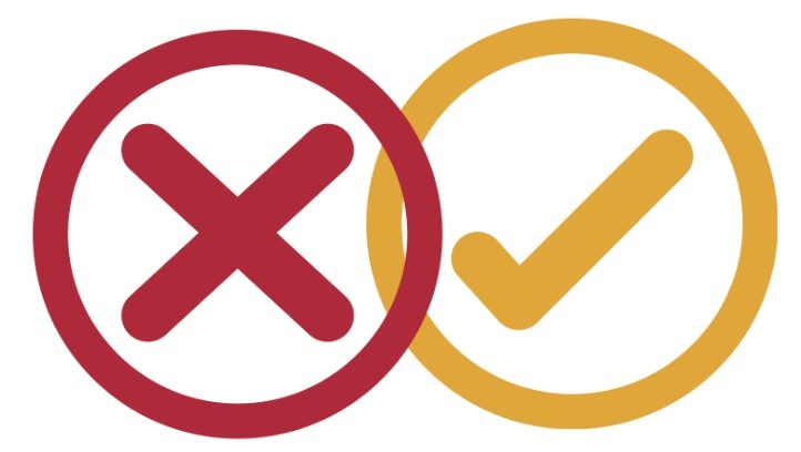a red X and a yellow checkmark