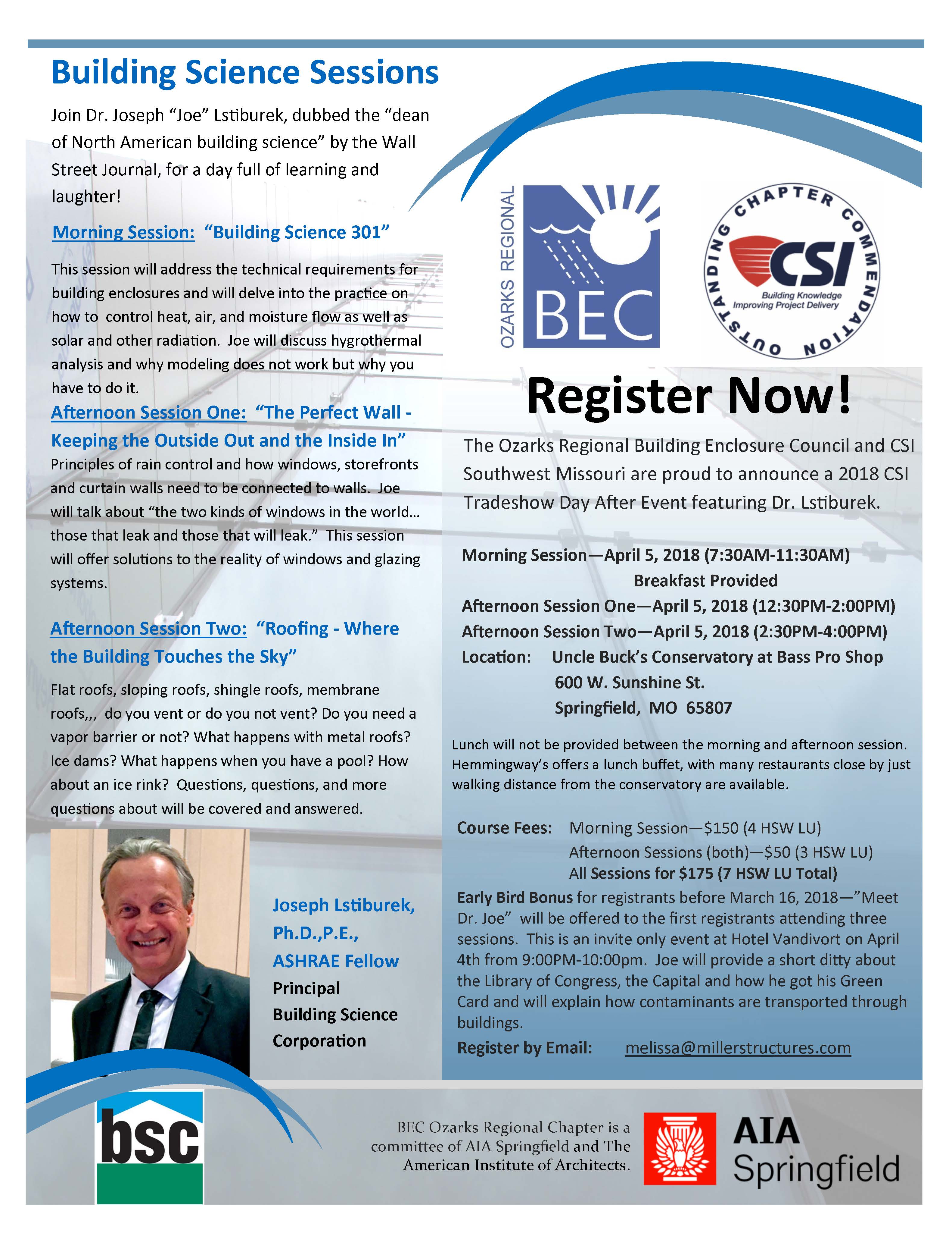 2018 SWMO CSI Building Science Sessions Flyer 2018 SWMO CSI Building Science Sessions Flyer