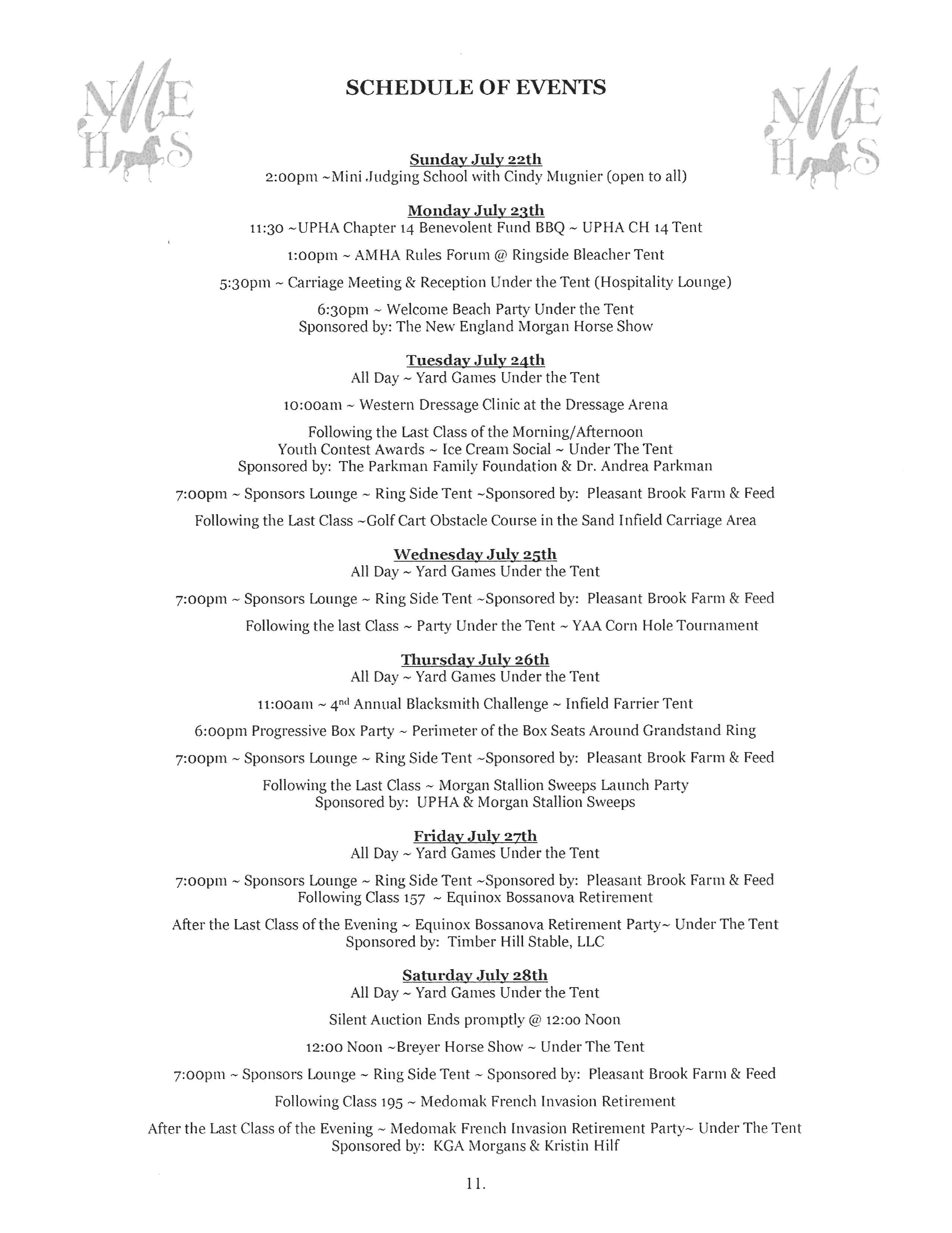 NEMHS 2018 Schedule of Events