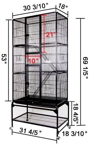 Black Three-Story Rectangle Cockatiel Bird Cage