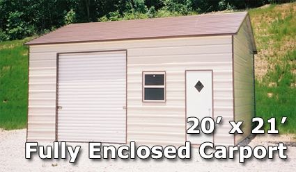 20' x 21' Fully Enclosed Carport Garage 