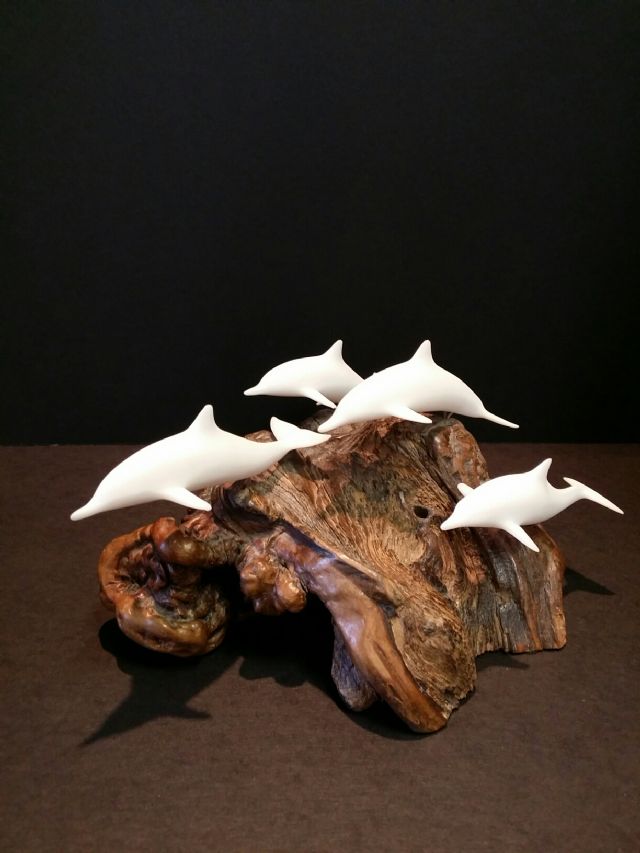 JOHN PERRY DOLPHINS ON DRIFTWOOD SCULPTURE Atlanta,