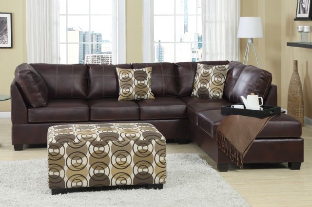 BOBKONA Dark Mahogany Leather Sectional F7461 