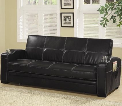 Leather Sofa Bed with Storage and Cup Holders
