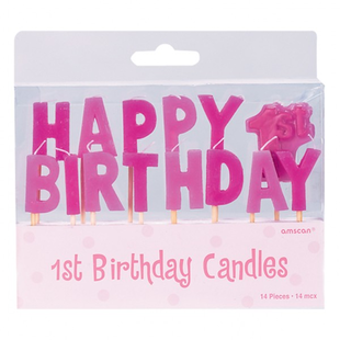 Happy First Birthday Candles Pink