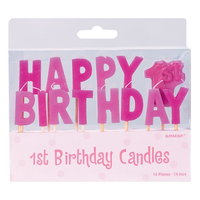 Happy First Birthday Candles Pink