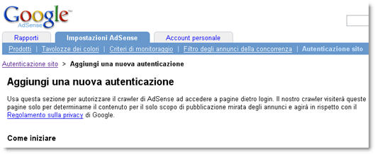 Autenticazione del sito su AdSense