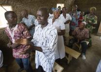 Parishioners sing during worship at the United Methodist church in Kortihun near Bo, Sierra Leone. Photo by Mike DuBose, UMNS. Parishioners sing during worship at the United Methodist church in Kortihun near Bo, Sierra Leone. Several villages in the Bo district will receive new, insecticide-treated mosquito nets from The United Methodist Church's Imagine No Malaria campaign in the first planned redistribution to replace nets given in 2010. Photo by Mike DuBose, UMNS.