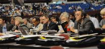 Delegates work on adopting parliamentary rules during the April 23 organizational session of the 2008 United Methodist General Conference in Fort Worth, Texas. Delegates work on adopting parliamentary rules during the April 23 organizational session of the 2008 United Methodist General Conference in Fort Worth, Texas.