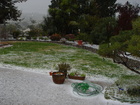 I left Boston to escape winter and the snow. So I had to take a picture of the hailstorm we had last spring - this is MY snow in La Costa, Carlsbad!