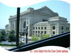 Kansas City's beautiful historical Union Station viewed from the walkway at the Crown Center