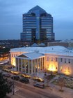Durham Skyline before sunset....picture taken by local real estate attorney from her office at the SouthBank bldg. Durham Arts Council in the foreground