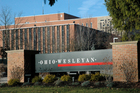 Ohio Wesleyan's primary entry-way is along the University's JAYwalk where it cross Sandusky Street. Beeghly Library is located in the background.