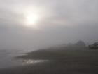 Foggy winter day on the beach at Galveston Island