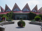 This is Tamarack, which displays and sells items made by West Virginia artists.  The building itself is a work of art, designed like quilt blocks.  