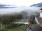 Morning fog looking outside our suite in one of the Towers at The Mount Washington Hotel looking out the back.
