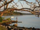 A kid playing on the rocks next to our campsite at the KOA.