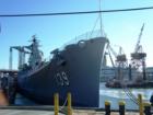The USS Salem berthed at the Fore River Shipyard, Quincy MA