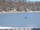 Walking on a frozen Candlewood Lake, New Fairfield, CT
