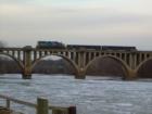 The railroad bridge crossing the Rappahannock River in Fredericksburg, VA.  Taken on February 6, 2007.  Note the ice on the river
