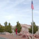 A flagpole and monument in memory of U.S. veterans on Veterans Memorial Drive in Boulder City, Nevada.