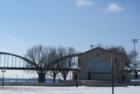 The Bandshell located in LeClaire Park in Downtown Davenport with the Centennial Bridge in the background!