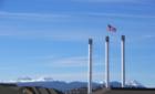 Cascade Mountains behind the Old Mill smoke stacks ~ Golden Butte is peeking out between the smoke stacks and the Cascades. 