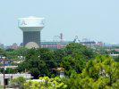 Distant shot of Six Flags and Ball Park