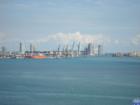 The blue bay and the port of Miami in the background.