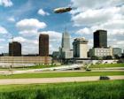 The Goodyear Blimp over Akron ohio