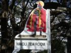 The "Waioli Tea Room" point of interest sign in Manoa Valley