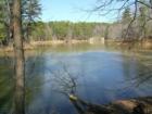 The lower lake at San-Lee park in Sanford, NC looking toward the dam for the upper lake.