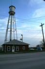 Old Town Hall at Mondamin with water tower.