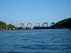 The Smith Mountain Lake Dam as seen from the lake