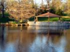 A very large gazebo overlooking the lake at Antioch Park.