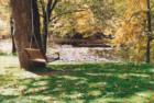 An inviting swing overlooking the Lackawaxen River as it meanders along behind The Settler's Inn in Hawley.