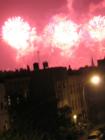 A nightime look at the Macy's fireworks display on July 4th from a rooftop in Greenpoint.