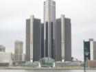 Chrysler building in downtown Detroit, as seen from Canada, across Detroit River.