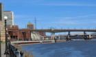 The Mississippi River in spring, taken in the city park across from the Science museum of Minnesota, located about a mile West of the Port of St. Paul.