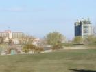 Looking north from the golf course in Queensridge are views of the Suncoast Hotel (left) and one of two towers at One Queensridge Place (right).