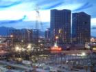 MGM MIRAGE CityCenter 10 kilowatt power plant taking shape with Panorama Towers in background.
