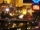 Paris on Las Vegas Boulevard seen up close.  Bellagio water seen in foreground.