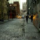 A beautiful cobblestone street on the corner of Plymouth and Jay Street in DUMBO, Brooklyn.