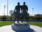 Statue of Pee Wee Reece and Jackie Robinson (Brooklyn Dodgers Circa 1947) stands outside Keyspan Park where the Brooklyn Cyclones, a Mets minor league teams plays in Coney Island Brooklyn.