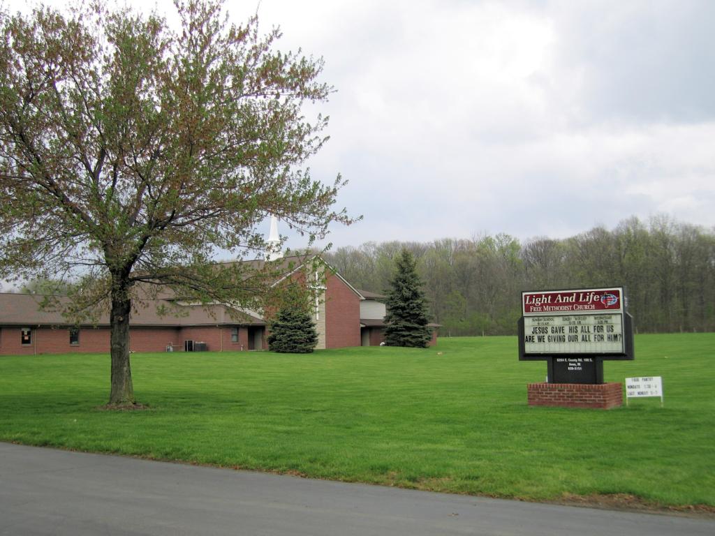 Light and Life Methodist Church - Located E of Dan Jones Rd. on 100S. The trees in the background are Burnett Woods.