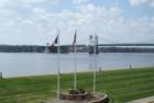 The beautiful Mississippi Riverfront and the Twin Bridges of I-74 in Bettendorf, Iowa